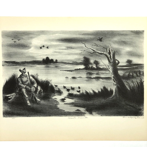 Arnold Blanch "Duck Hunter" Art 1930s Print Treasury Collection Sketch Vintage - Picture 2 of 10